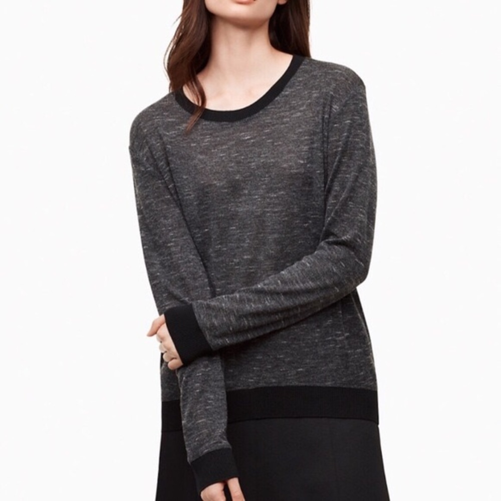 Wilfred Berri Crewneck Sweater – Heather Grey Black Trim Knit | Size XXS
